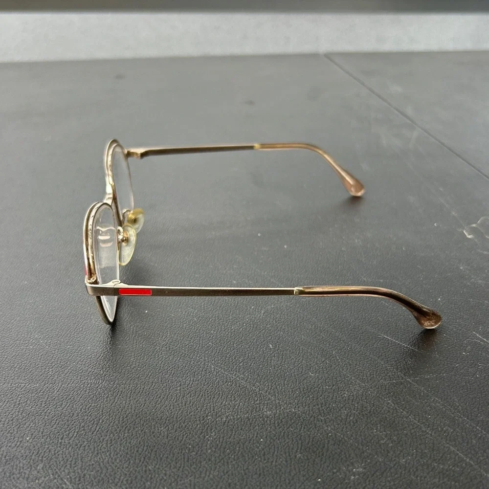 Vintage Womens Gold Metal Stylish Oval Eyeglasses Red Accent Retro Chic Eyewear